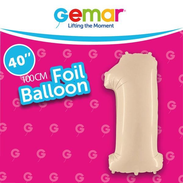 40” Number 1 Satin Cream Foil Balloon - 171013