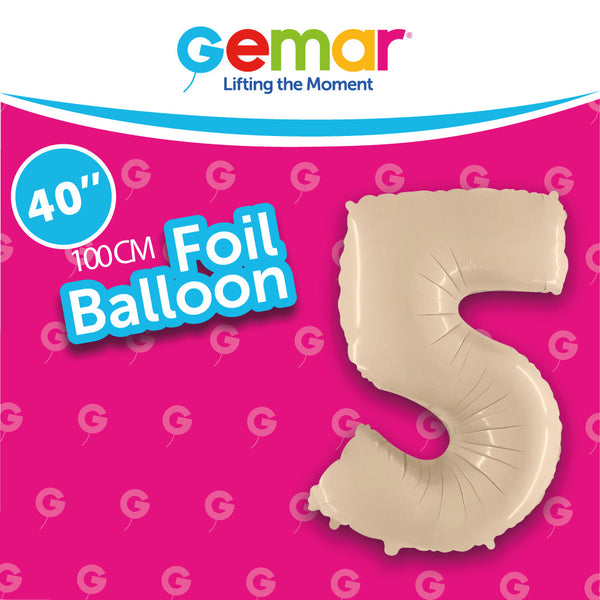 40” Number 5 Satin  Cream Foil Balloon - 171051