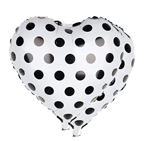 18” Polka Dot White & Black Heart Foil Balloon