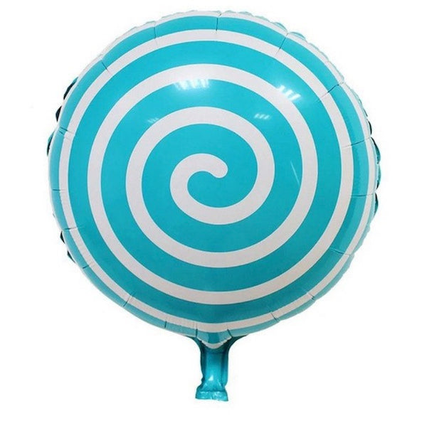 18” Spiral Circular Candy Foil Balloon - Turquoise & White