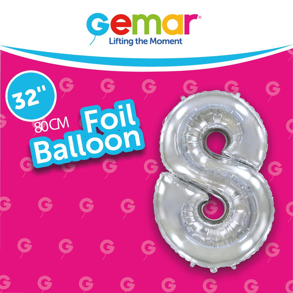 32” Number 8 Silver