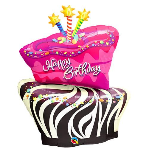 41” Funky Zebra Stripe Cake Shape Foil Balloon