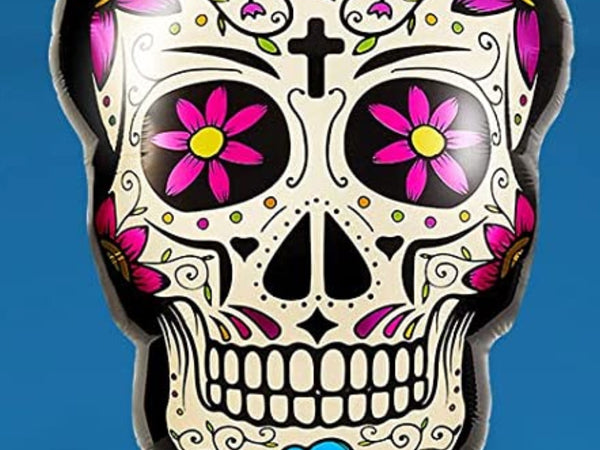 24” Halloween Day of the Dead Sugar Skull Foil Balloon Fuchsia Rose