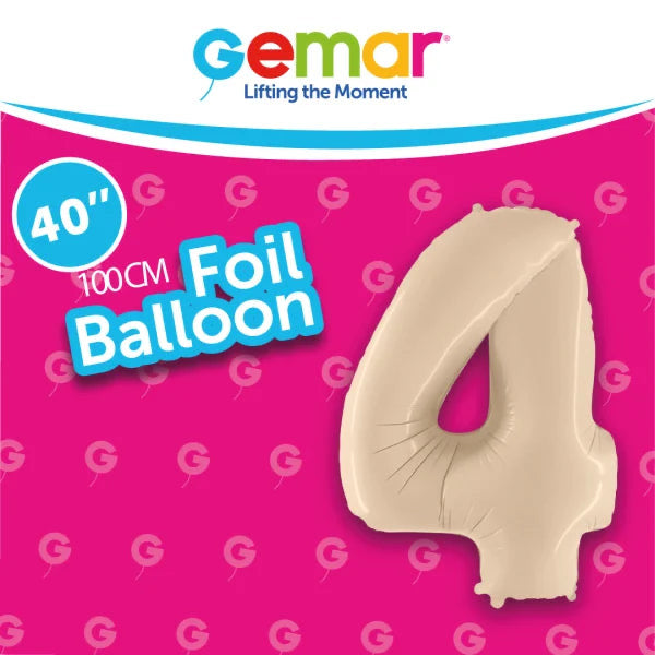 40” Number 4 Satin Cream Foil  Balloon