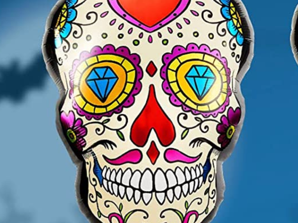 24” Halloween Day of Dead Sugar Skull Foil Balloon Red Heart