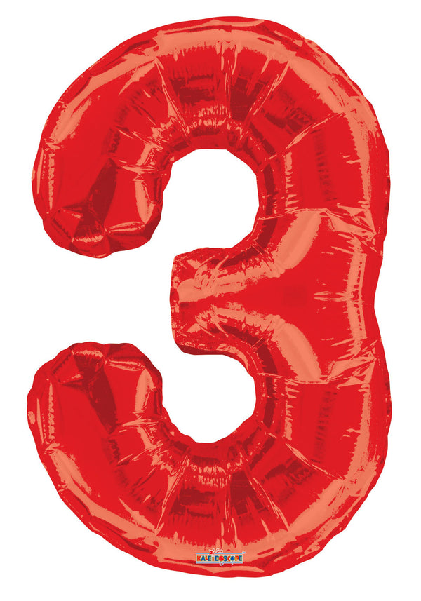 34” 3 Jumbo Numbers Foil Balloon Red