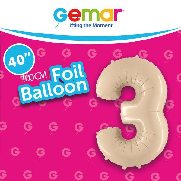 40” Number 3 Satin Cream Foil Balloon - 171037