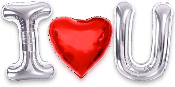 I ❤️U (3 pieces) Foil Balloon - Silver Letters/Red Heart