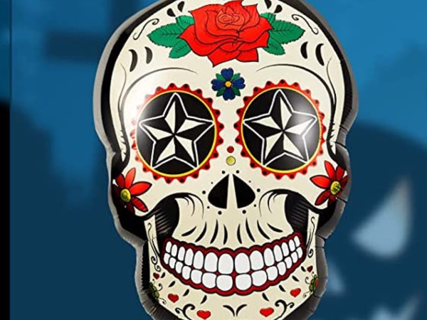 24” Halloween Day of Dead Sugar Skull Foil Balloon Red Rose