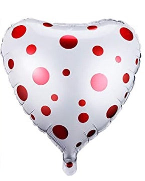 18” Polka Dot White and Red Heart Foil Balloon