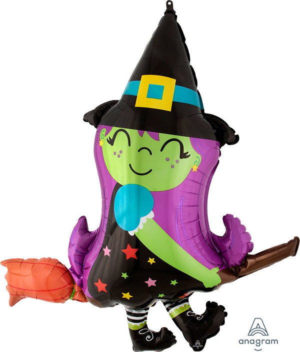 Halloween Cute Witch on Broom 38” - (Single Pack)