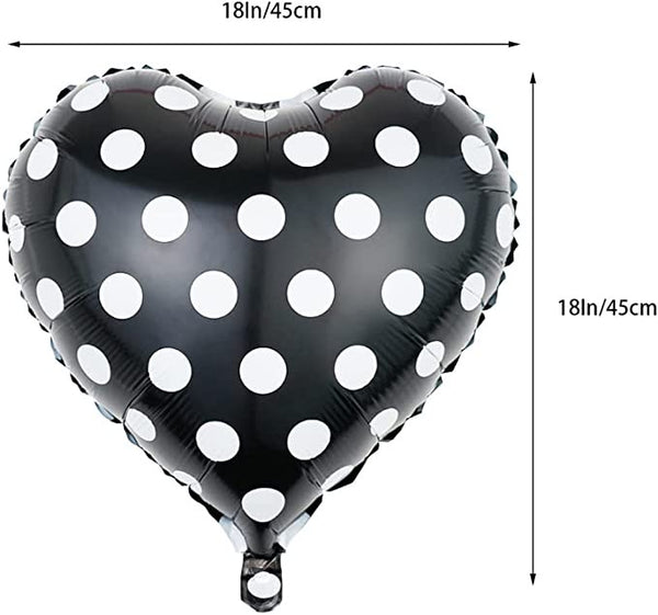 18” Polka Dot Black & White Heart Foil Balloon