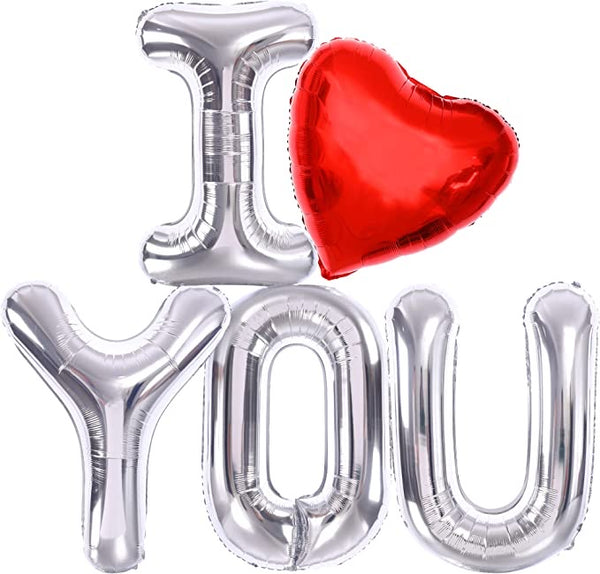 I ❤️YOU Foil Balloons - 40” Silver Letters & 32” Red Heart