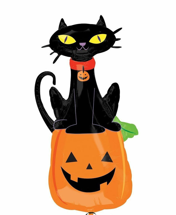 32” Halloween Pumpkin & Black Cat Foil Balloon