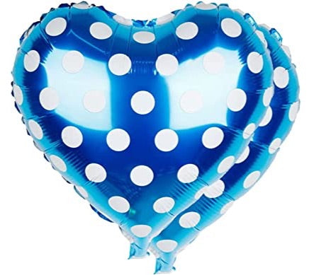 18” Blue & White Polka Dot Heart Foil Balloon