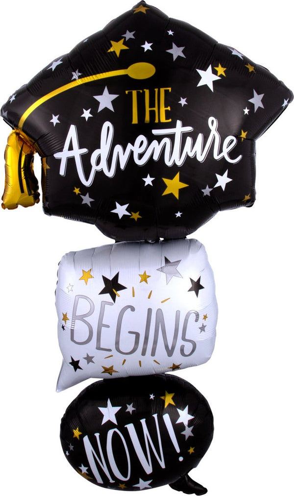61” Giant Grad Cap Bubbles “ The Adventure Begings Now”Multi Foil Balloon